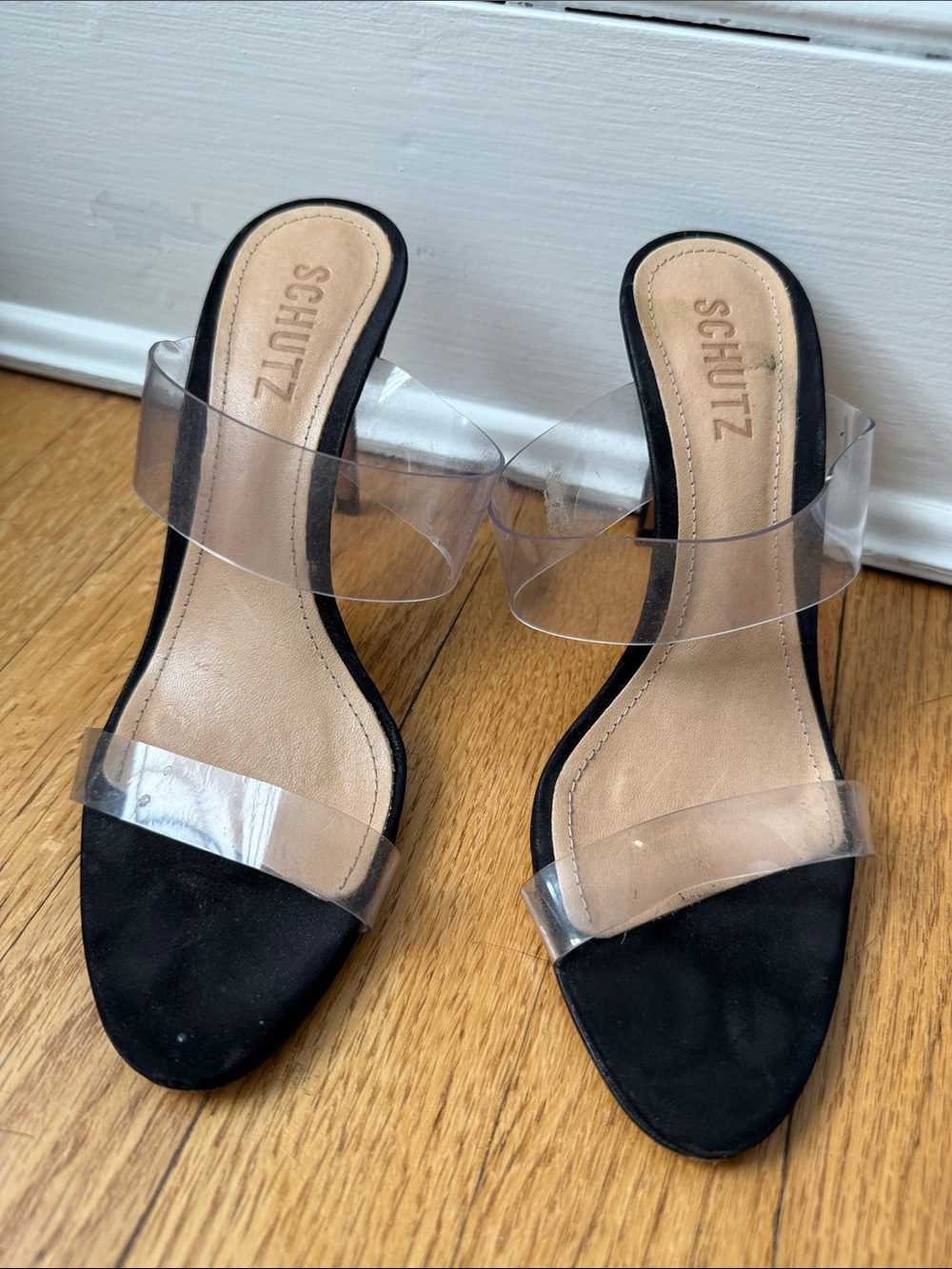 SCHUTZ Black Sandal with Clear Straps